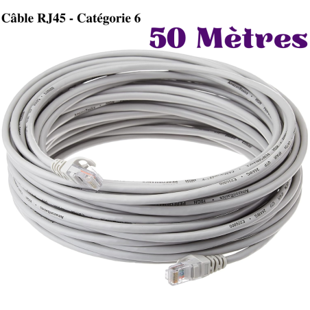 Câble Réseau FTP - Blindé Et Serti- 50 m - Cat 6 - Gris